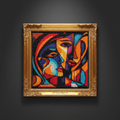 SoulMates diamond painting with gold frame on dark background
