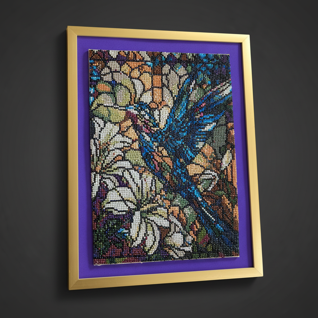 Hummingbird diamond painting on dark background