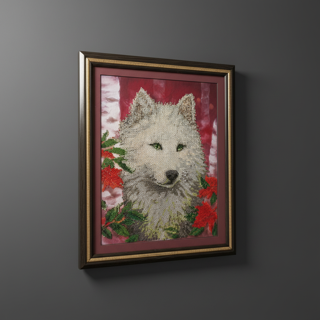 Wolf diamond painting on dark background
